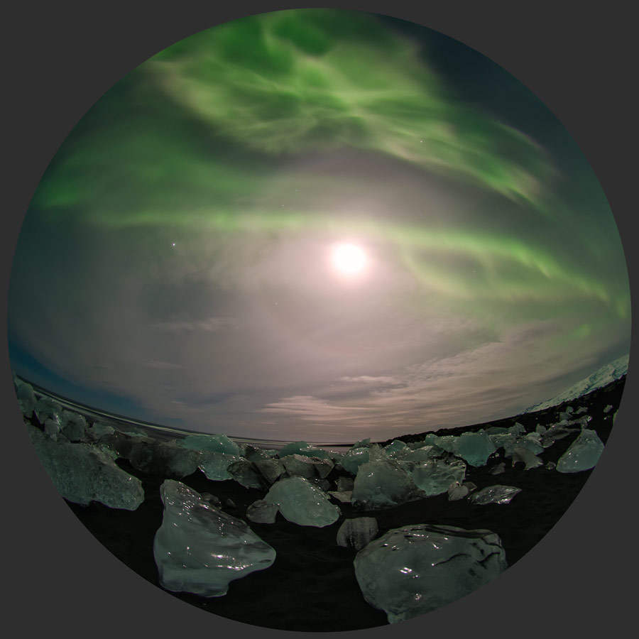 Ice, Moon with a halo, Jupiter and Aurora
