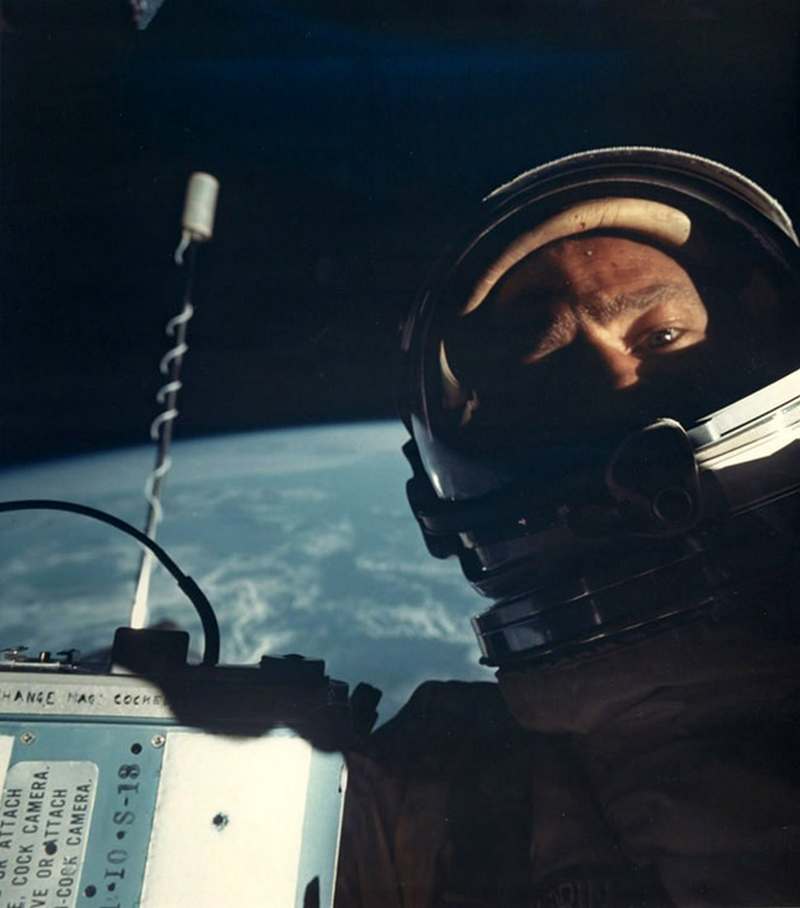 First selfie in space by astronaut Buzz Aldrin
