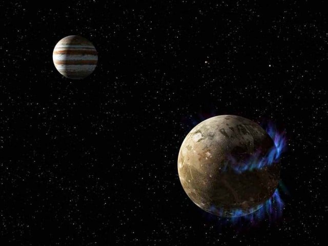 Ganymede moon and Jupiter