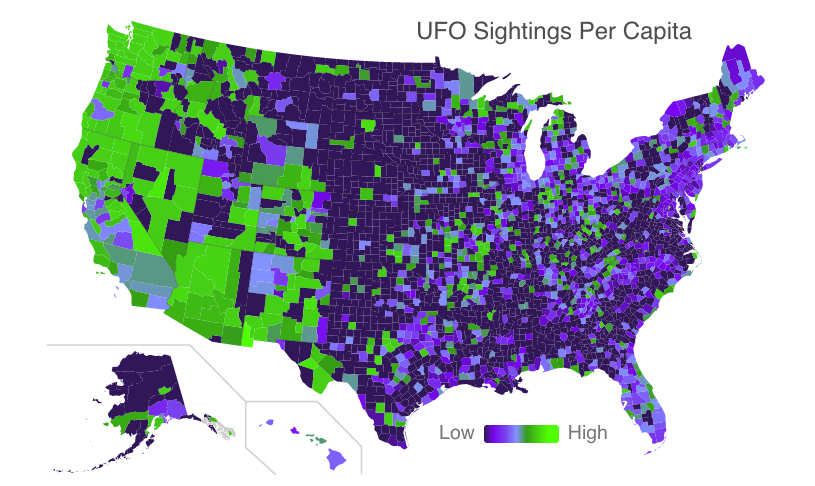 Map showing UFO sightings