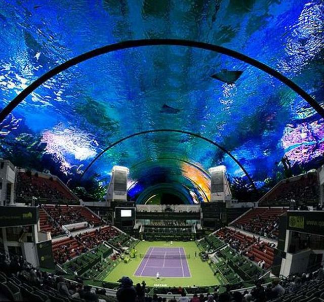 An underwater Tennis court off the coast of Dubai