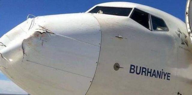 Bird strike to the nose of a Boeing 737 