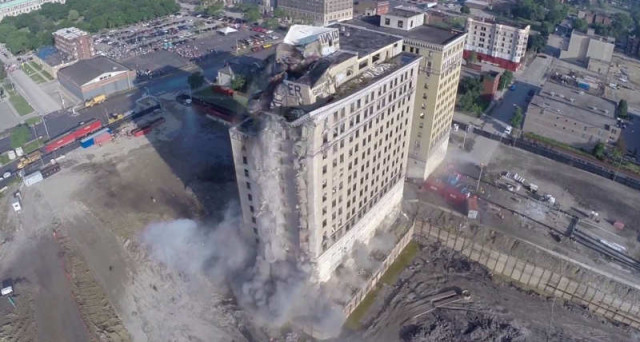 Drone captures the demolition of a building