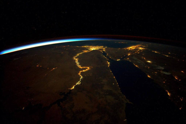 Nile River at night from ISS