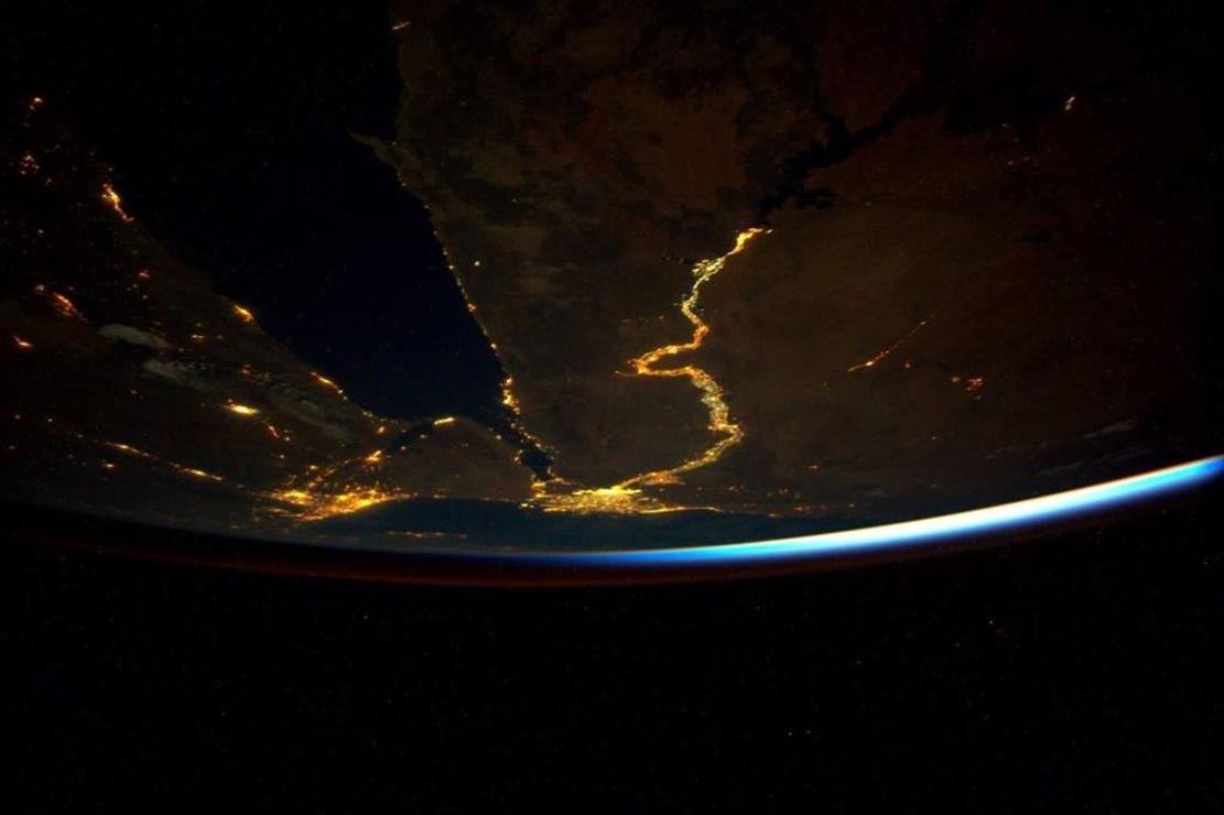 Nile River at night from ISS (2)