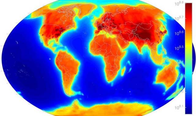 Global glowing map combining geoneutrinos from natural 238U and 232Th decay