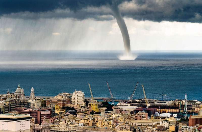 Giant Waterspout Twister descends on Genoa