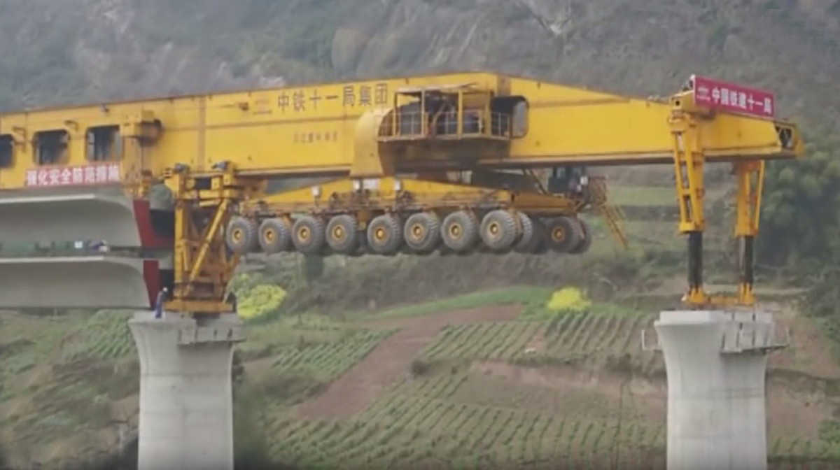 Giant machine building a Bridge