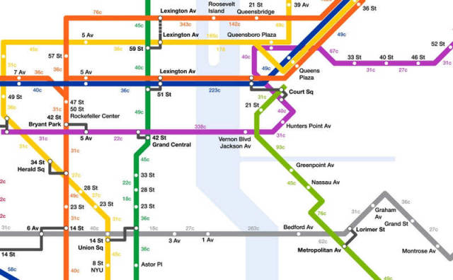 NYC Subway map with Calories burned by Walking