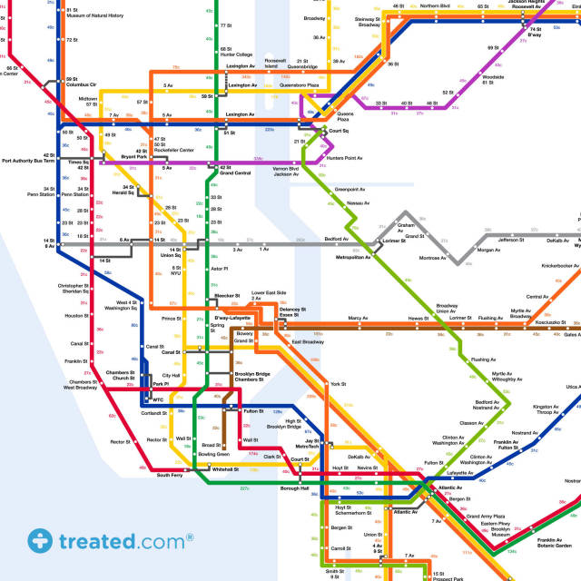 NYC Subway map with Calories burned by Walking | WordlessTech