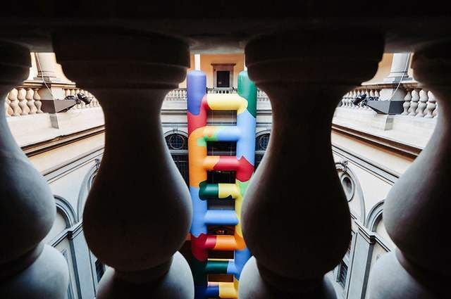 Inflated technicolor ladder within Palazzo Strozzi (1)