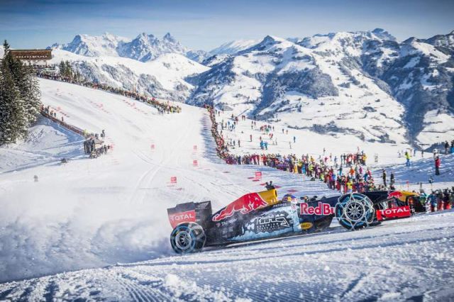 Red Bull F1 car on a Ski slope