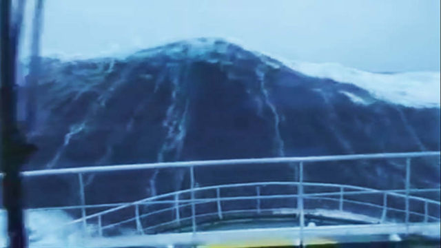 100-Foot Wave Smashing a Ship