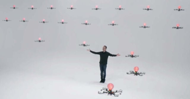 24 Flying Drones Dancing in formation