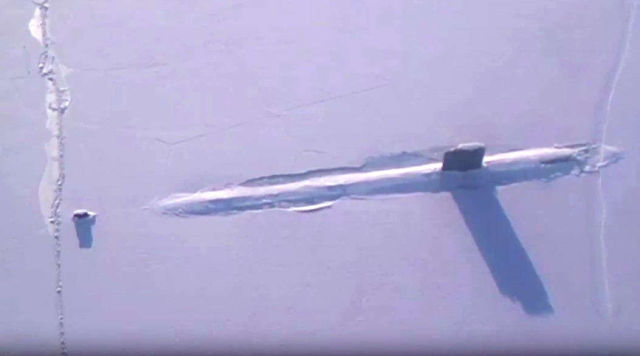 Nuclear Submarine Breaking Through Arctic Ice 