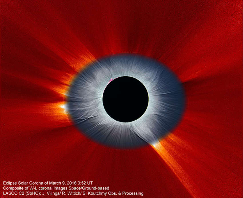 Solar Eclipse Corona combined from Earth and Space 1