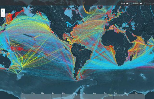 A Map Tracking thousands of Cargo Ships