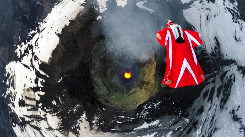 Wingsuit Flight over an Active Volcano