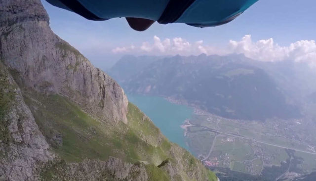 Wingsuit BASE jumping in 'Gitschen,' in Isenthal
