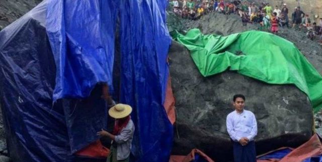 Giant Jade stone uncovered in the jade-producing Kachin state