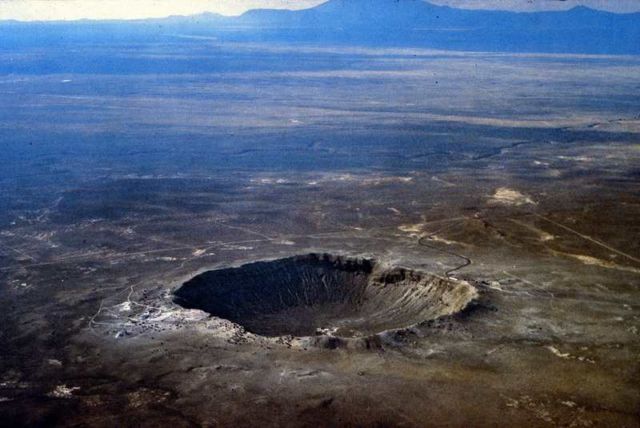 Aerial view of Barringer Crater in Arizona