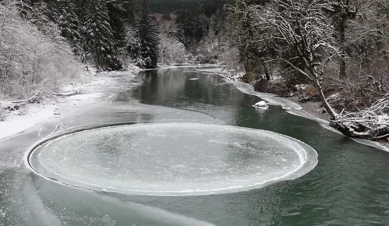 Giant Ice Circle spinning in a Washington River