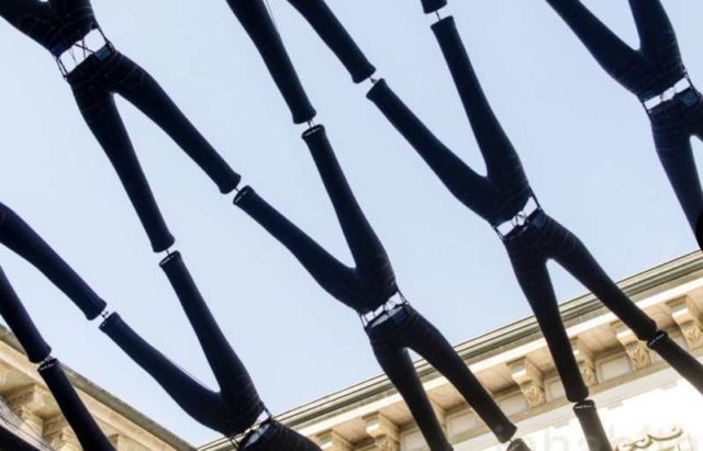 Pavilion at Palazzo Litta made from pairs of Blue Jeans (3)