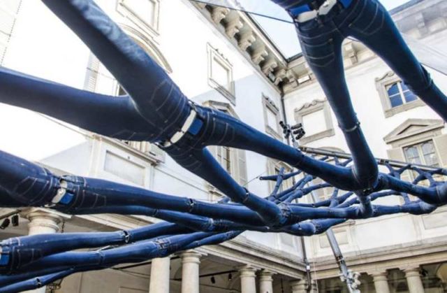 Pavilion at Palazzo Litta made from pairs of Blue Jeans (1)