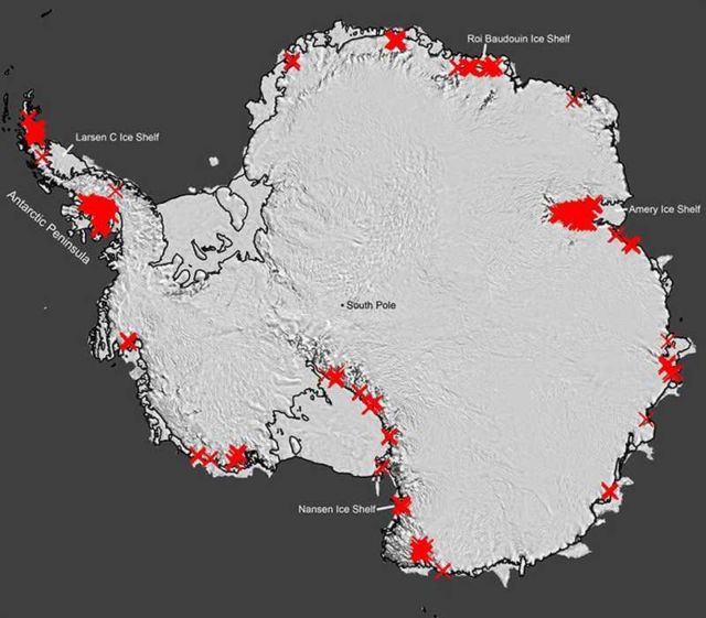 Waterfalls streaming in Antarctica map