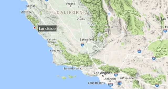 California's massive Highway 1 Landslide map