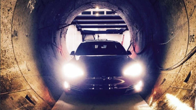 A Model S in a Tunnel under Los Angeles