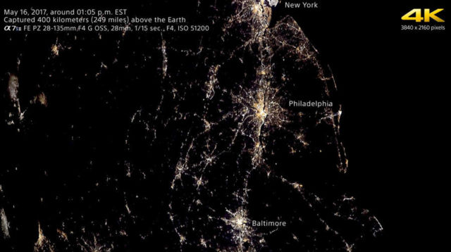 U.S. east coast by night from ISS in 4K 