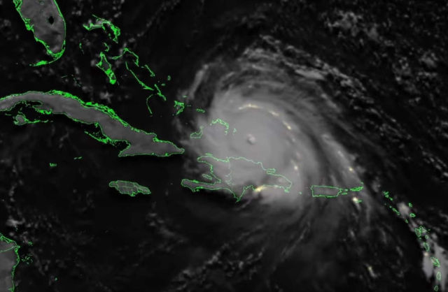 Lightning near Irma's Eye from space