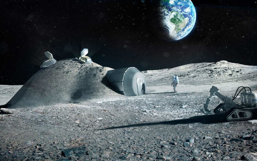 Artist impression showing a lunar base made with 3D printing