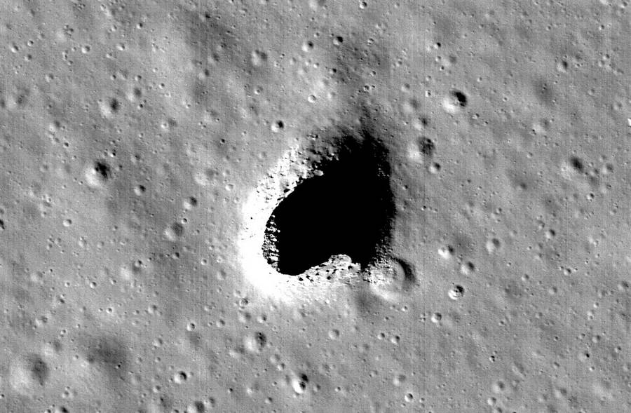A huge open Lava Tube in the Marius Hills region on the Moon