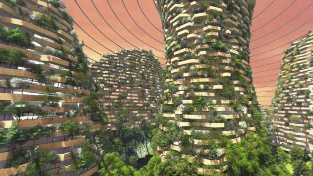 Domed Mars colony with Vertical Forests