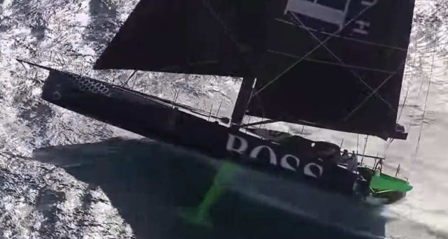 Alex Thomson sailing on-board Hugo Boss