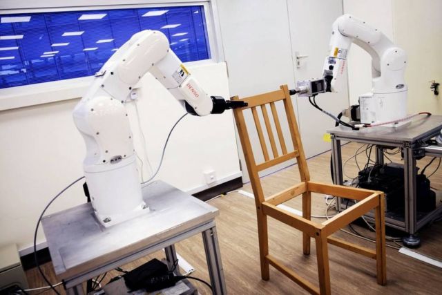 Two Robots assemble an Ikea Chair 