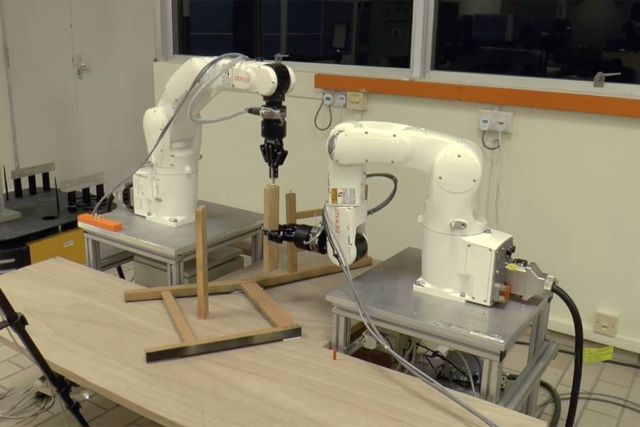 Two Robots assemble an Ikea Chair 