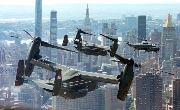 President’s MV-22 Osprey escort over New York City