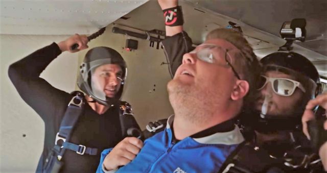 Tom Cruise forces James Corden to Skydive