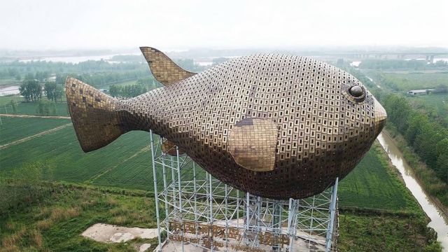 The 90-meter-long Puffer Fish Tower in China 