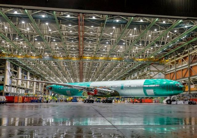 The first fully assembled Boeing 777X Jetliner 