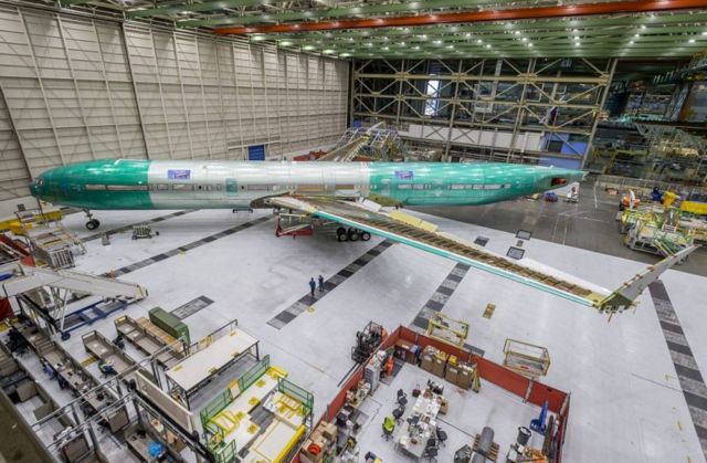 The first fully assembled Boeing 777X Jetliner 