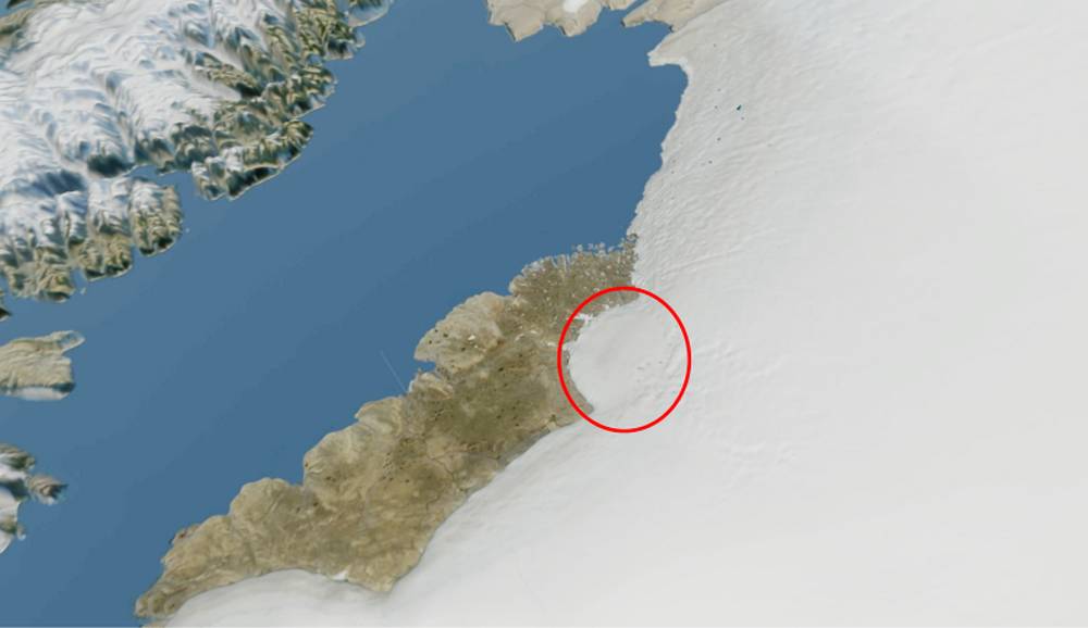 Huge Crater discovered beneath Ice Sheet in Greenland