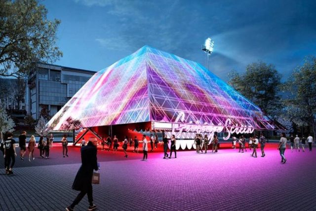 Holographic Pyramid for Summer Cinema pavilion