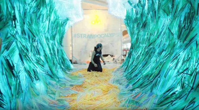 Two Crashing Waves made by 168,000 used Straws