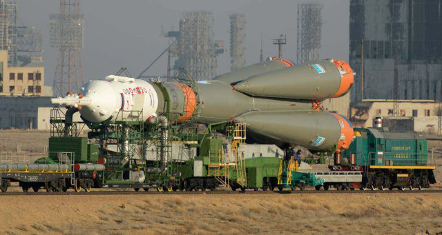 Soyuz Rocket rollout to the Launch Pad