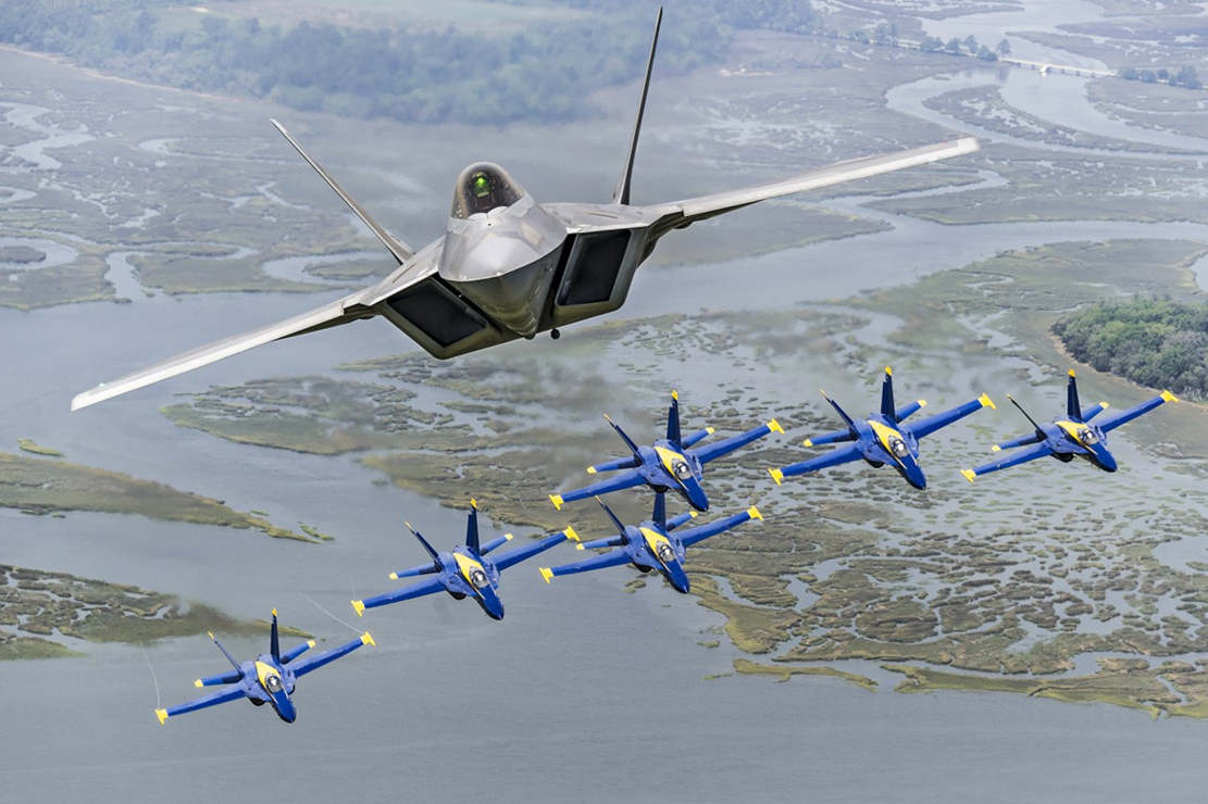 F-22 Raptor Flying With The Blue Angels
