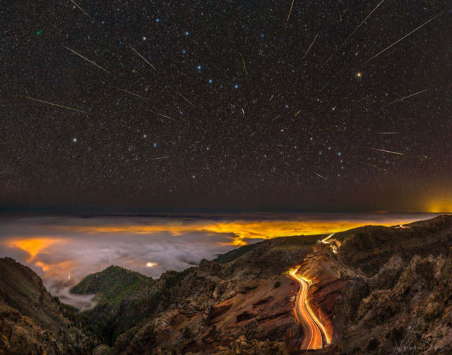 Meteors, Comet, and Big Dipper over La Palma 